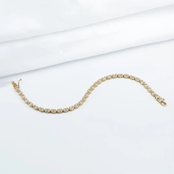 Baget Taşlı 14 Ayar Altın Bileklik - Resim 6