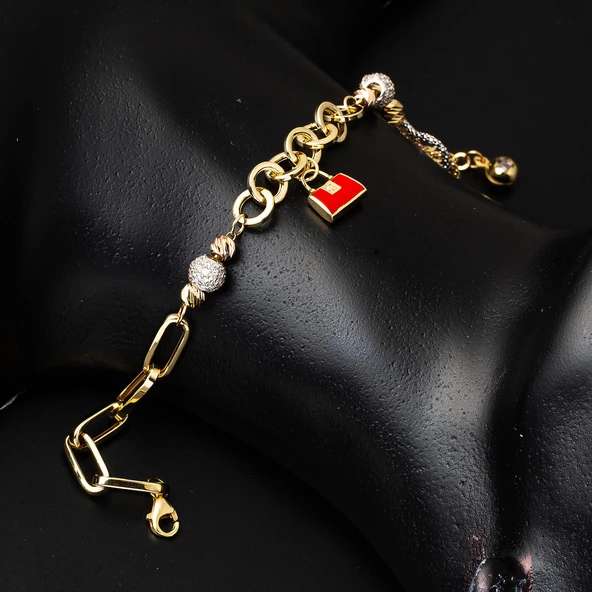 Kırmızı Çanta 14 Ayar Altın Bileklik - 3