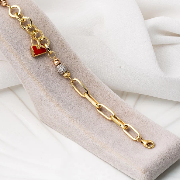 Kırmızı Çanta 14 Ayar Altın Bileklik - 4