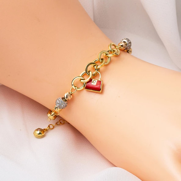 Kırmızı Çanta 14 Ayar Altın Bileklik - 2