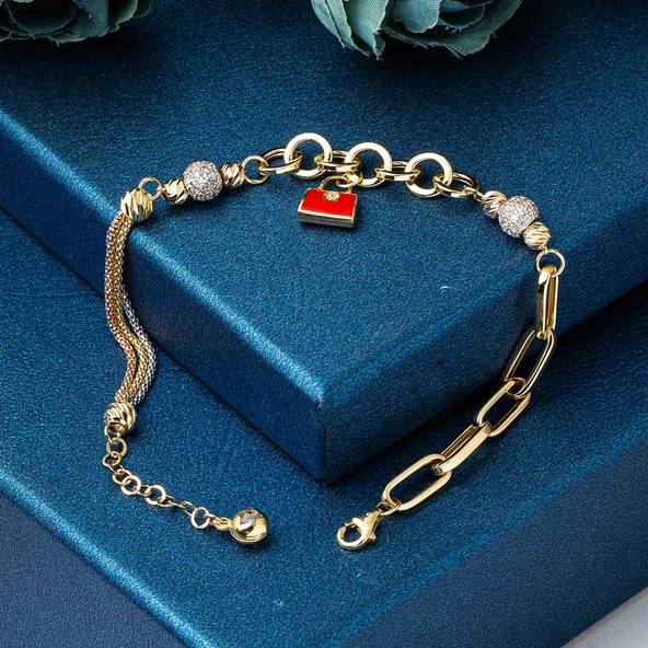 Kırmızı Çanta 14 Ayar Altın Bileklik - 5