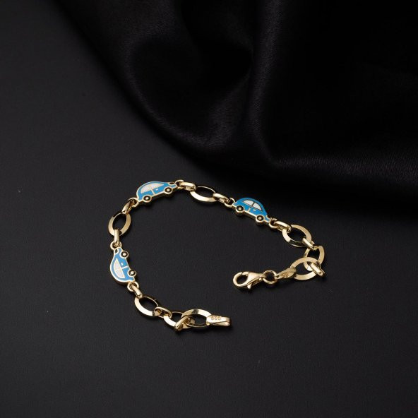 Mavi Araba Altın Bebek Bilekliği - Resim 3