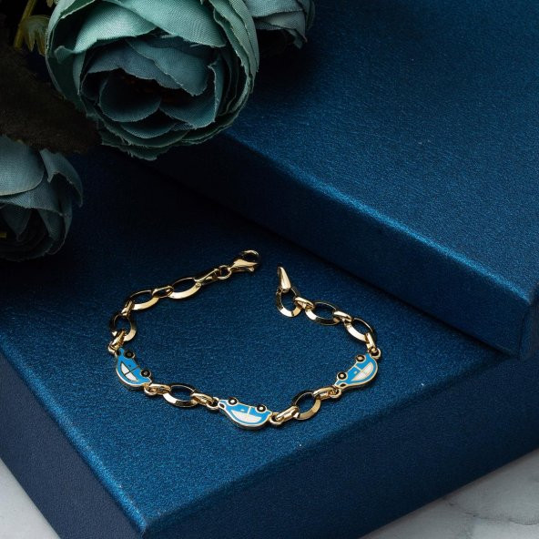 Mavi Araba Altın Bebek Bilekliği - Resim 5