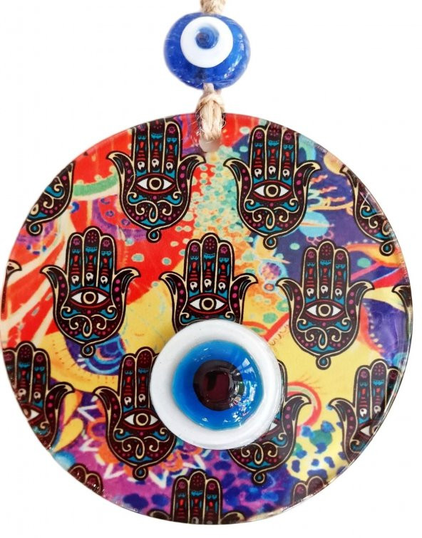 12 Santimetre Füzyon Cam El İşçiliği İle Üretilmiş Nazar Boncuklu Duvar Süsü ürün görseli