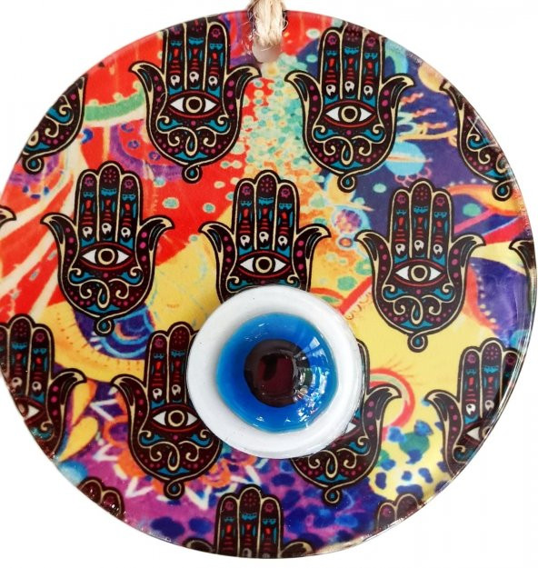 12 Santimetre Füzyon Cam El İşçiliği İle Üretilmiş Nazar Boncuklu Duvar Süsü - Resim 2