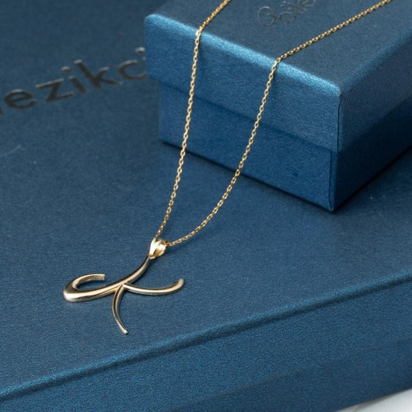 K Harfi 14 Ayar Altın Kolye - Resim 3