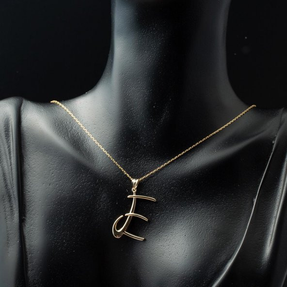 E Harfi 14 Ayar Altın Kolye - Resim 2