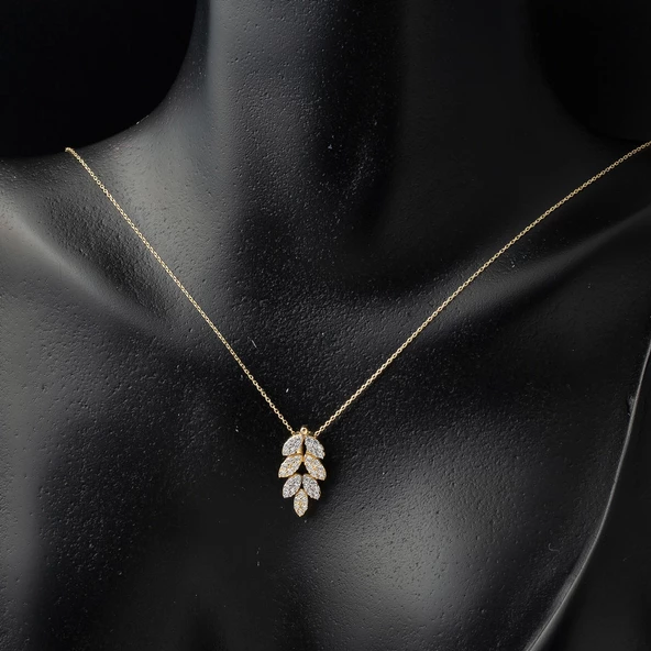 Yaprak Kolye Küpeli Altın Set - 2