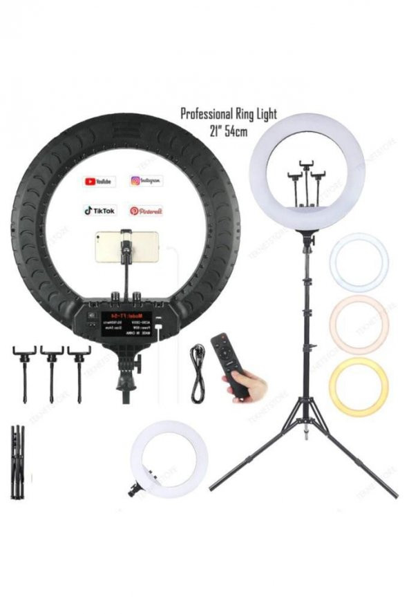 Büyük Boy Ring Light Youtuber Makyaj Güzellik 6500k 65w Kuaför Kit Kumandalı 21 İnç Işık Kaynağı - 9
