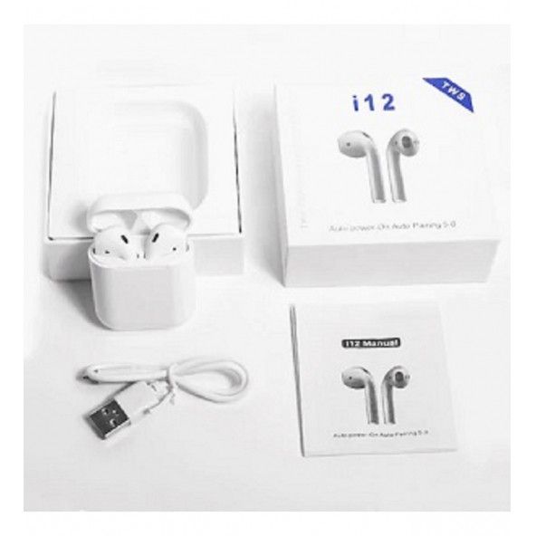 I12 Uyumlu Şarj Üniteli Bluetooth Kulaklık BEYAZ