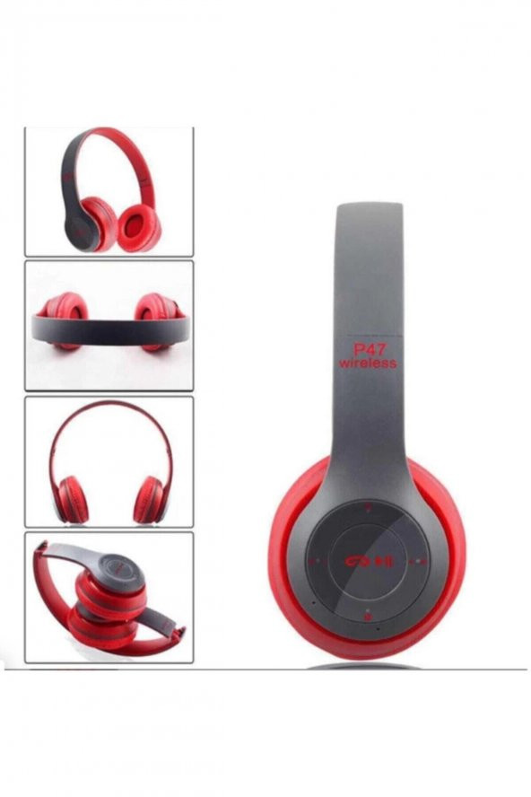 P47 Extra Bass Wireless Radyolu Bluetooth Kulaklık KIRMIZI RENK - 2