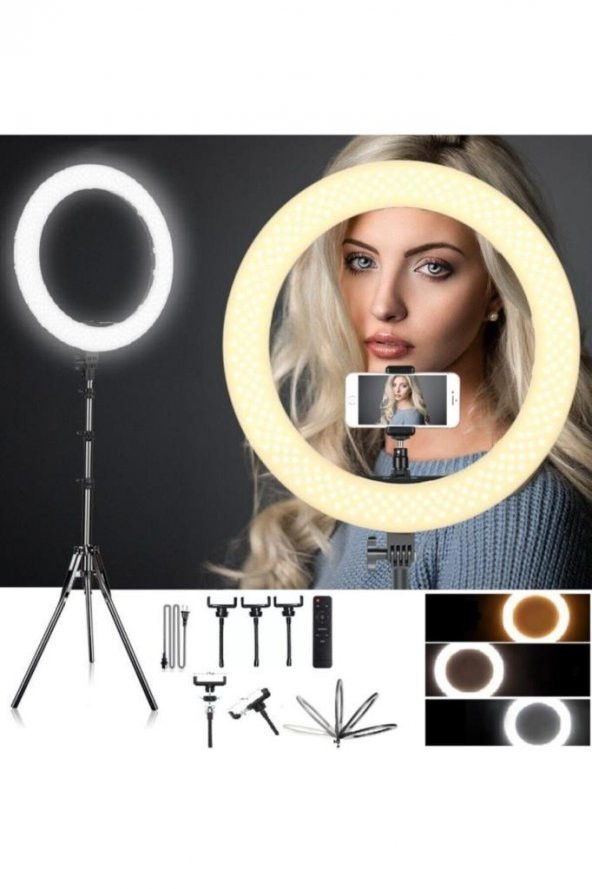 21" Ring Light Youtuber Video Çekim Işığı Makyaj Güzellik 6500K 65W Kuaför Kit Kumandalı Işık Kaynağı