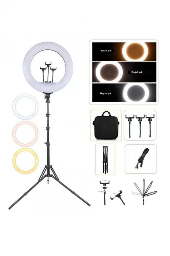 Ring Light 45cm Çap Youtuber Tiktok Led Çantalı Ve Kumandalı 3 Telefon Tutucu Makyaj Güzellik RL-18 - 4
