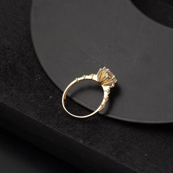 Hanımeli 14 Ayar Tektaş Altın Yüzük - Resim 4