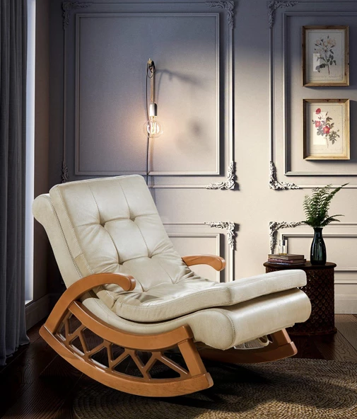 Erezoğulları Mobilya Sallanır Ağaç Emzirme Koltuğu Puflu Tv Baba Sandalyesi - 2