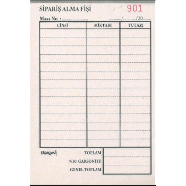 Adisyon Numaralı 3.Hamur 100 Sayfa 10 lu paket özkan - 2