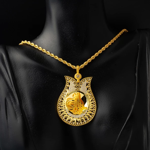 Lale Çerçeve Tuğralı Altın Kolye - Resim 2