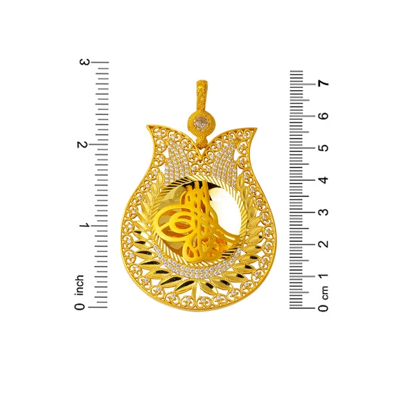 Lale Çerçeve Tuğralı Altın Kolye - Resim 5