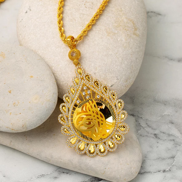 Damla Çerçeve Tuğralı Altın Kolye - Resim 3