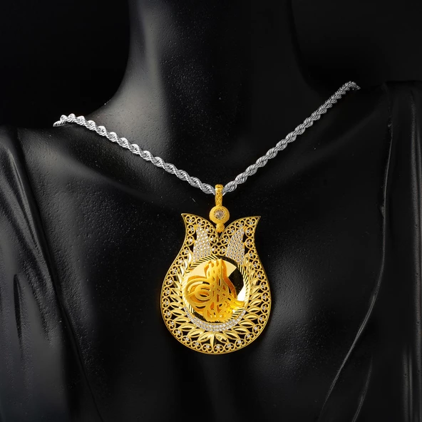 Lale Çerçeve Tuğralı Altın Kolye Ucu - 2