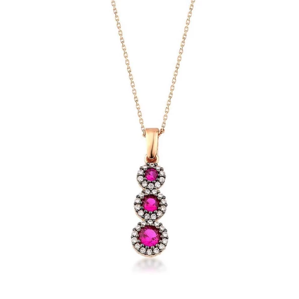 Pembe Taşlı Rose Altın Kolye - 1