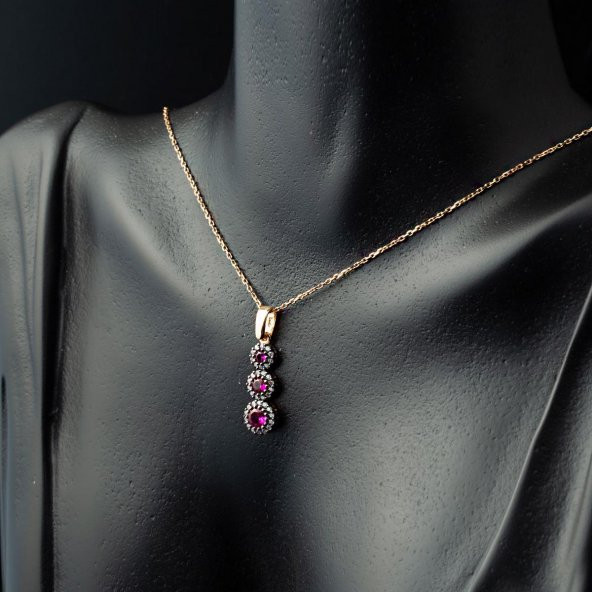 Pembe Taşlı 2li Rose Altın Set - 2