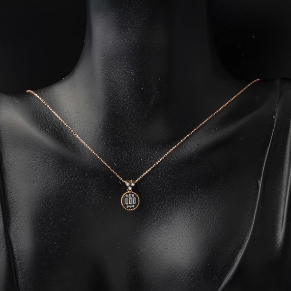 Baget Taşlı Rose Altın Kolye - Resim 2