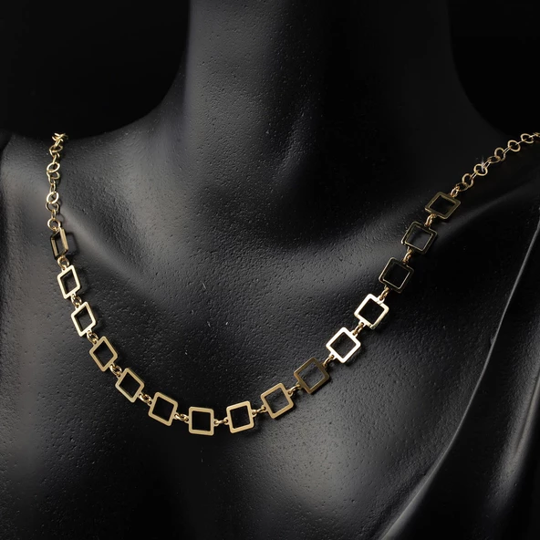 Kare Halkalar Altın Zincir Kolye - 2