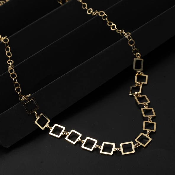 Kare Halkalar Altın Zincir Kolye - 5