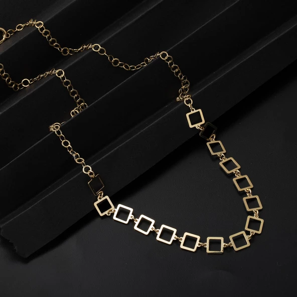 Kare Halkalar Altın Zincir Kolye - 4