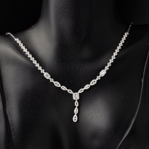 Starlight Baget Taşlı Beyaz Altın Set - Resim 2