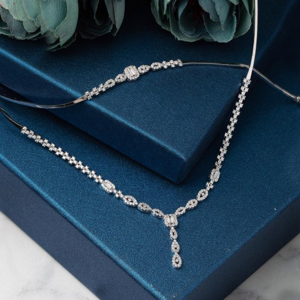 Starlight Baget Taşlı Beyaz Altın Set - Resim 5