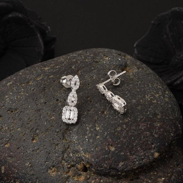 Starlight Baget Taşlı Beyaz Altın Set - Resim 7