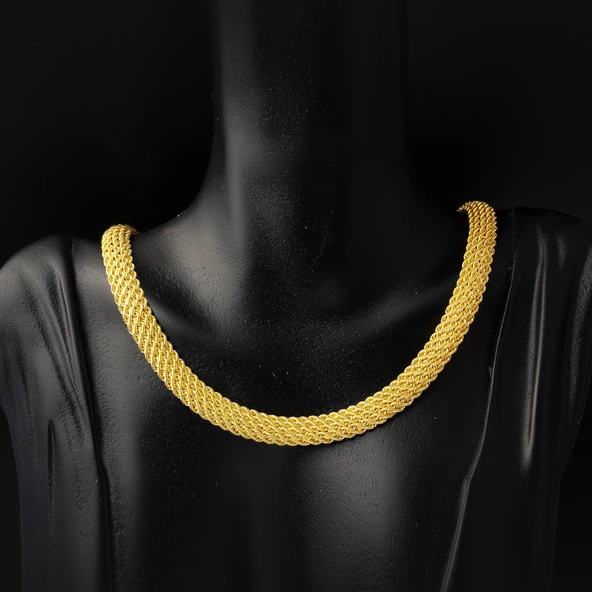 Hasır Örgü Zincir Altın Gerdanlık - Resim 2