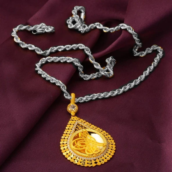 Damla Tuğra Kalpli Altın Kolye Ucu - Resim 4