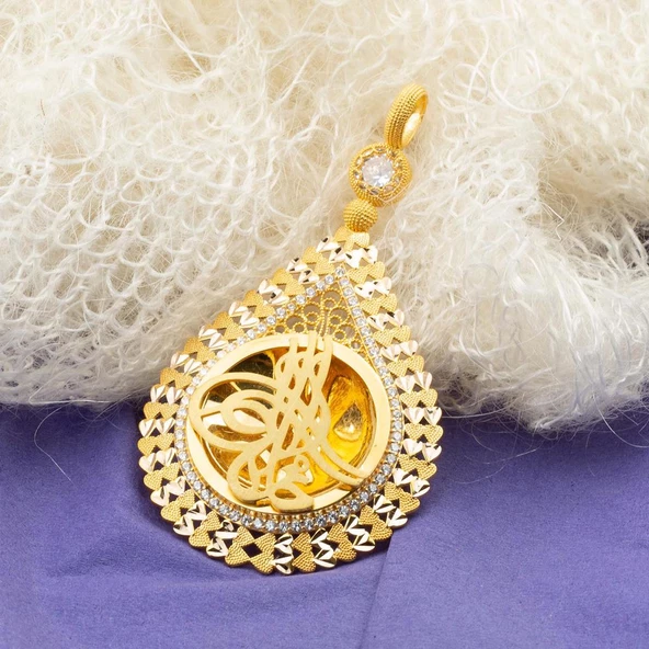 Damla Tuğra Kalpli Altın Kolye Ucu - Resim 7