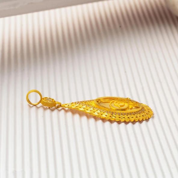 Damla Tuğra Kalpli Altın Kolye Ucu - Resim 3