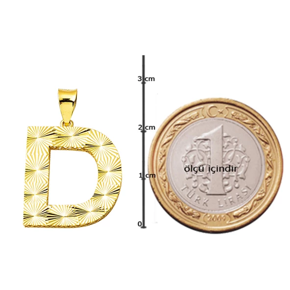 D Harfi 3 Boyutlu Altın Kolye Ucu - Resim 3