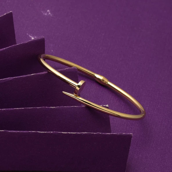 Çivi 14 Ayar Taşsız Altın Bilezik - Resim 4