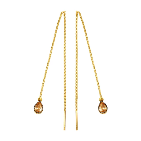 Kedi Gözü Taşlı 14 Ayar Altın Zincir Küpe ürün görseli 1