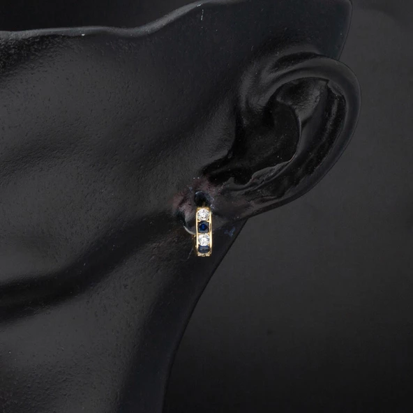 Lacivert Taşlı Altın Halka Bebek Küpesi - Resim 2