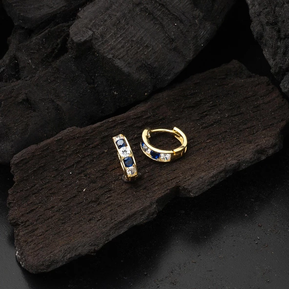 Lacivert Taşlı Altın Halka Bebek Küpesi - Resim 4