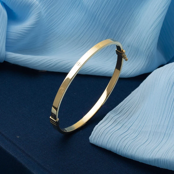 Taşsız 14 Ayar Altın Kelepçe Bilezik - Resim 4