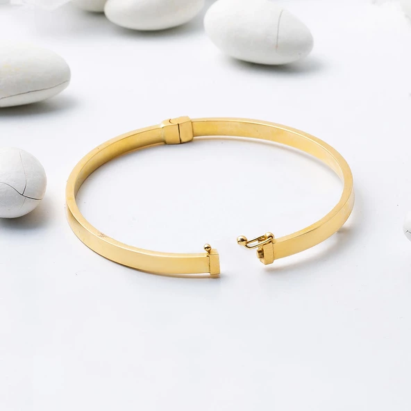 Vidalı Taşsız Kelepçe Altın Bilezik - Resim 3