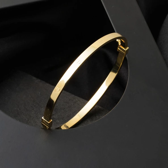 Vidalı Taşsız Kelepçe Altın Bilezik - Resim 7