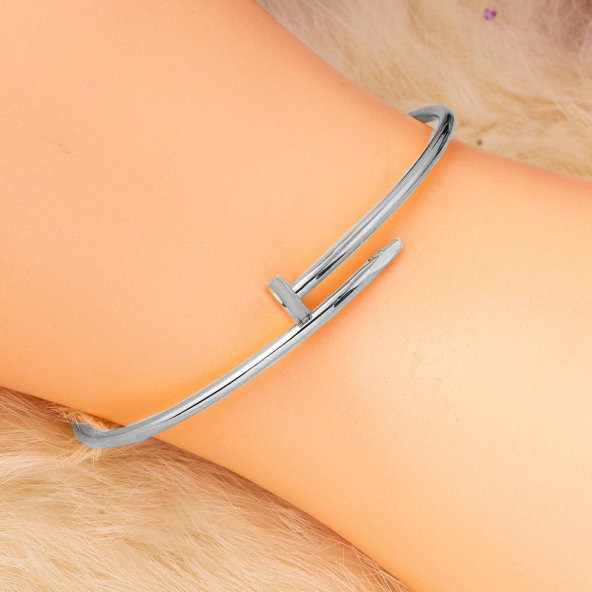 Çivi 14 Ayar Beyaz Altın Bilezik - Resim 2