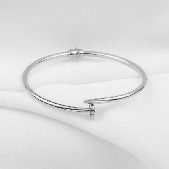 Çivi 14 Ayar Beyaz Altın Bilezik - Resim 3