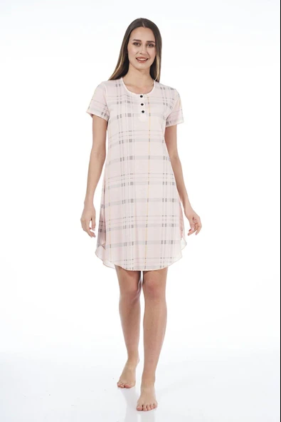 Estiva 22231 Kadın Kare Desenli Kısa Kollu Viskon Günlük Elbise