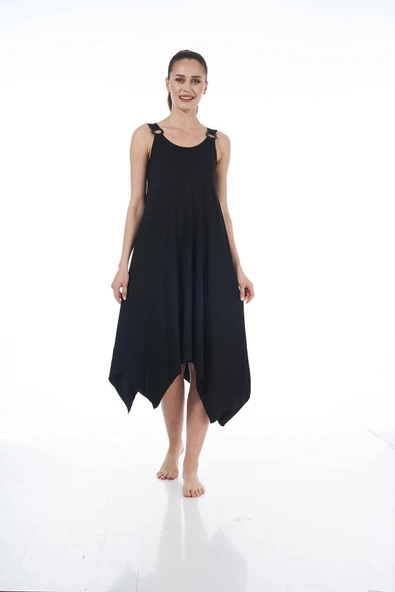 Estiva 22233 Kadın Aksesuar Detaylı Askılı Likra Viskon Günlük Elbise - 7