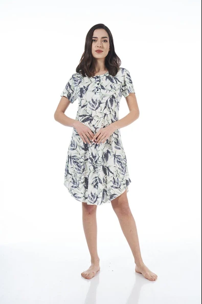 Estiva 22227 Kadın Yaprak Desenli Kısa Kollu Viskon Günlük Elbise